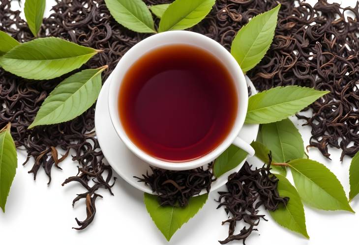 Isolated Black Tea with Leaf  White Background Perfect for Beverage Photography