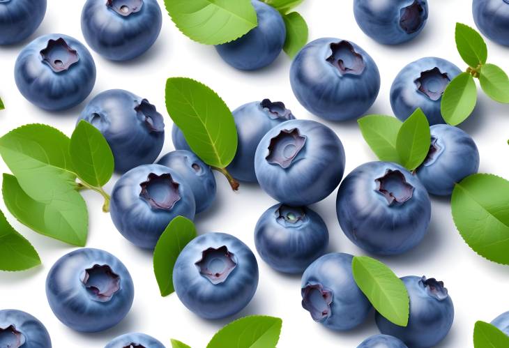 Isolated Blueberry with Leaves and Bilberry on White Background in Full Depth of Field Photography