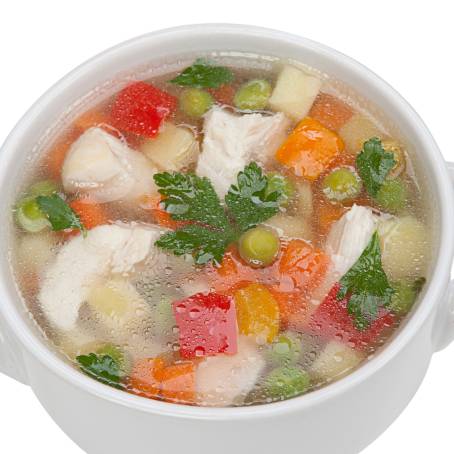 Isolated Broth from Chicken Noodle Soup Classic Comfort Food, Savory and Warm, Homemade Delight