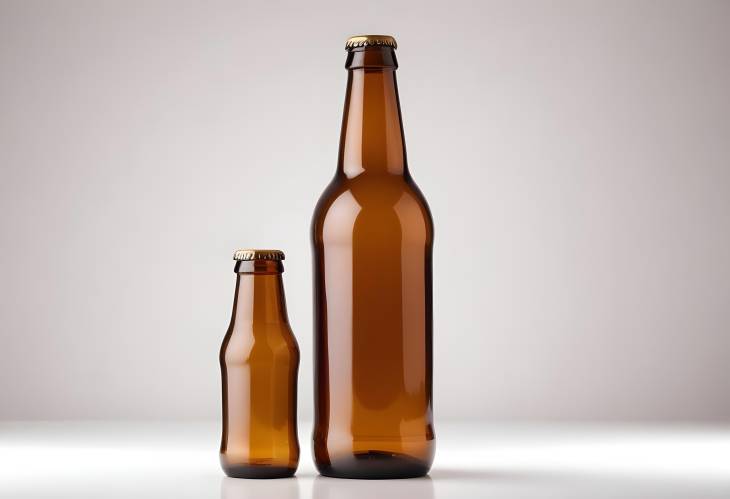 Isolated Brown Glass Beer Bottle on White Background Surface