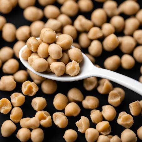 Isolated Chickpeas in White Ceramic Spoon on Black Background Close Up High Quality Food Image