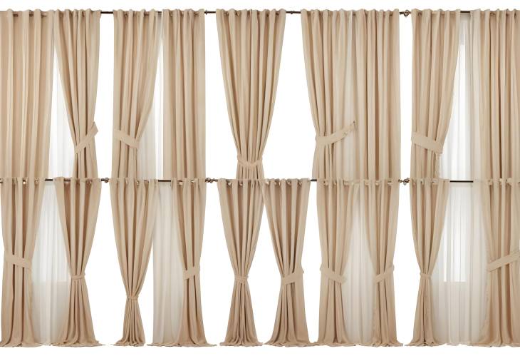 Isolated Collage of Elegant Window Curtains on White Background Varied Designs and Styles