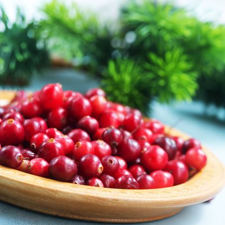 Isolated Cranberries with Leaves on White Background Top View, Full Depth Focus, Rich Color