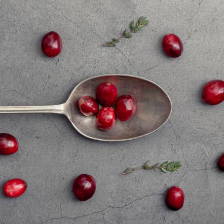 Isolated Cranberry Berries with Leaves on White Top View with Full Depth of Field