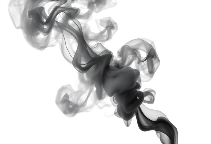 Isolated Dark Gray Smoke Plume on White Background