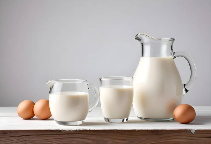 Isolated Glass and Jug of Fresh Milk on White  Ideal for High Resolution Dairy Product Shots