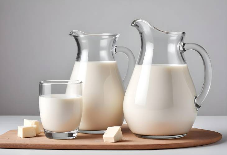 Isolated Glass of Milk and Jug on White Background Perfect for Dairy Promotions