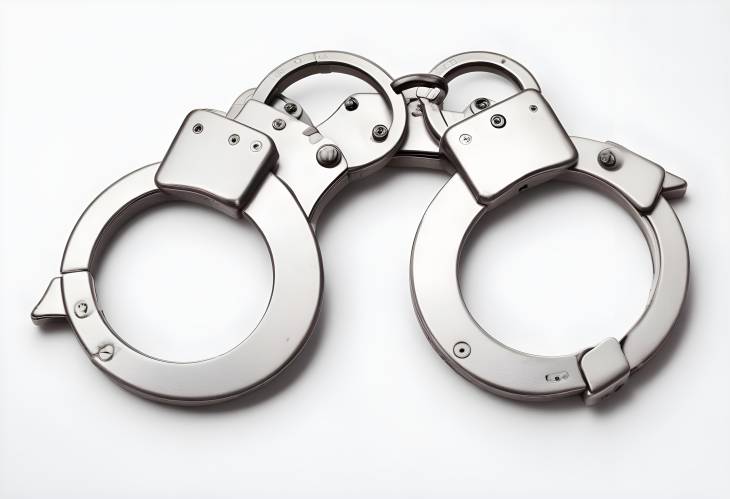 Isolated Handcuffs on a Minimalist White Background