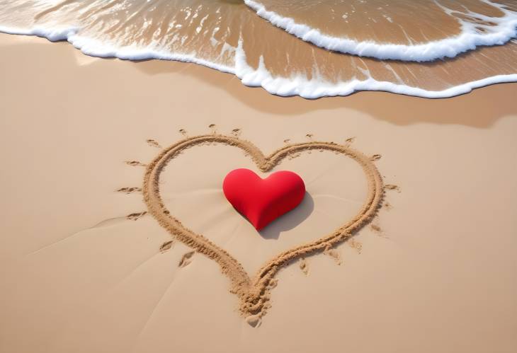 Isolated Heart Shape in Sand at the Sea Beach A Romantic Expression of Love and Nature