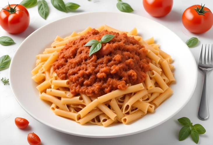 Isolated Italian Pasta with Bolognese Sauce on a White Plate