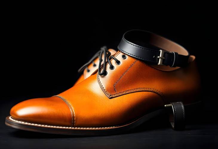 Isolated Leather Men Dress Shoes and Belt in Timeless Style