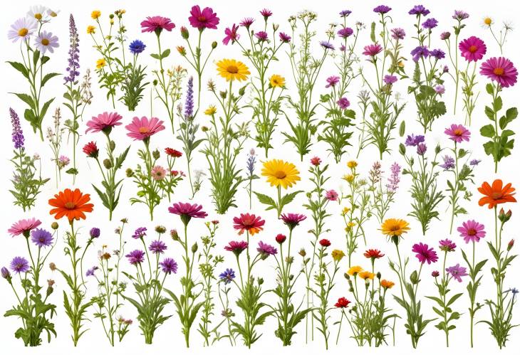 Isolated Meadow Flowers on White Background A Gorgeous Set of Natures Blooms