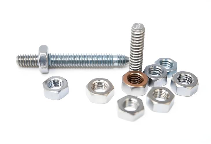 Isolated Metal Screw and Nuts on White Background Ideal for DIY Projects