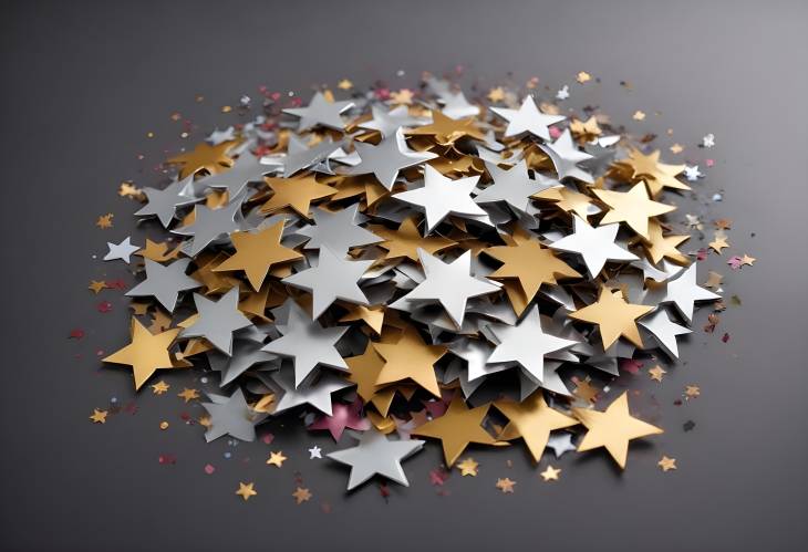 Isolated Metallic Foil Star Confetti on White Background for Events