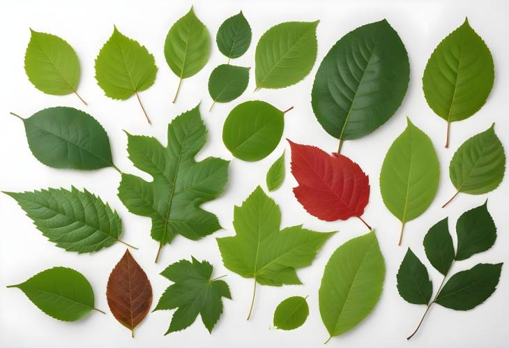 Isolated Nature Leaves on White Diverse Collection for Design Projects