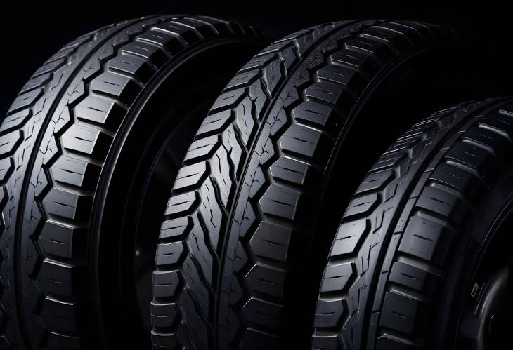 Isolated New Tires on Dark Background CloseUp of Durable and HighQuality Design