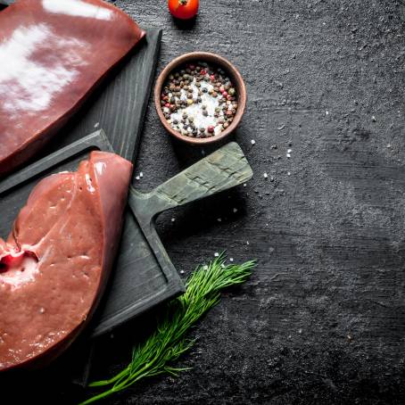 Isolated Raw Pork Liver Top View Fresh on White Background, Ready for Culinary Use