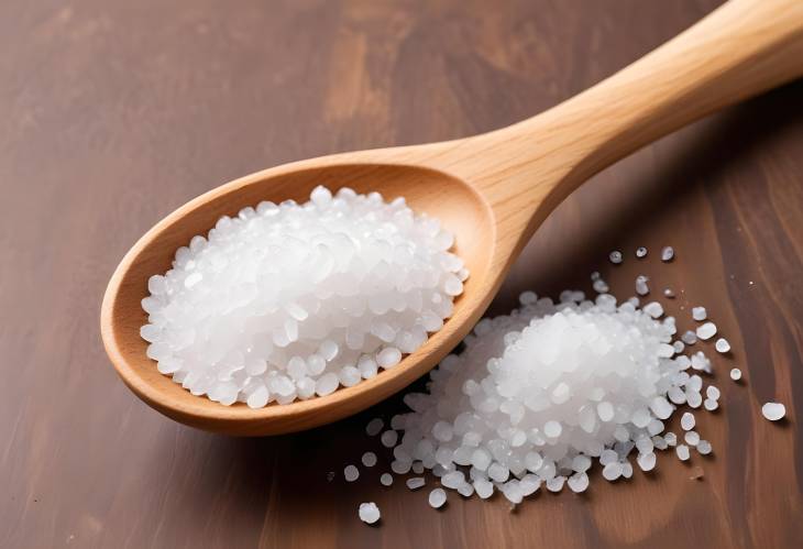 Isolated Sea Salt on a Wooden Spoon Against White Background