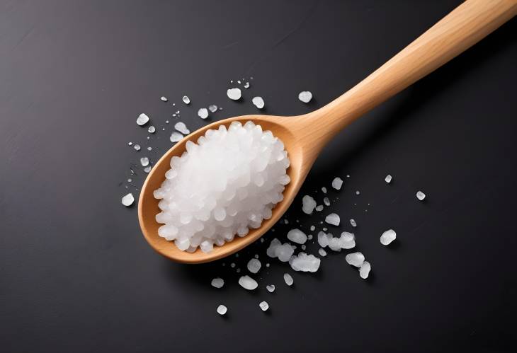 Isolated Sea Salt on Wooden Spoon Against White Background