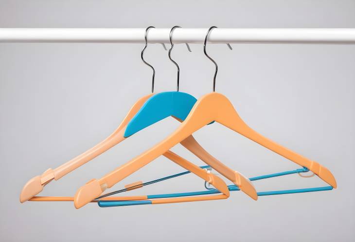 Isolated Wooden and Plastic Hangers with Hooks for Clothing on White Background