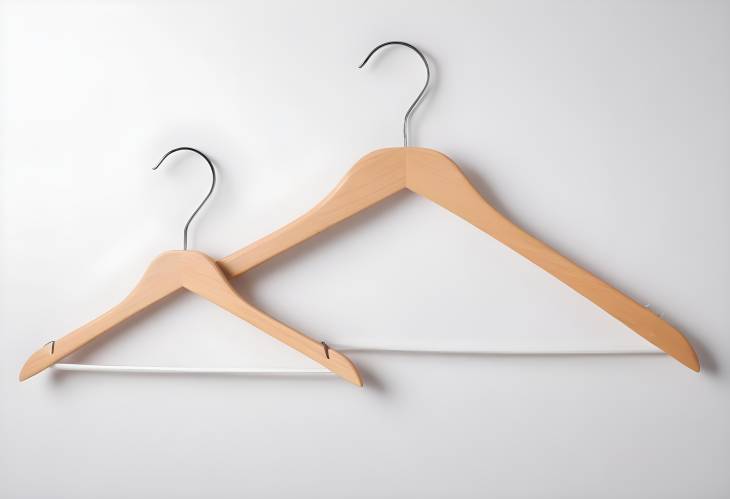 Isolated Wooden and Plastic Hangers with Hooks for Clothing on White Background