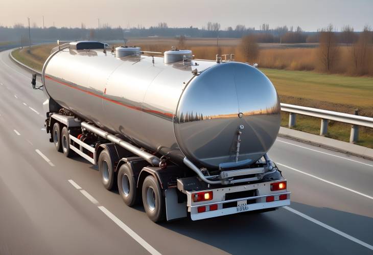 Isothermal Metal Tank Truck on Highway, Liquid Chemical Freight, Oil and Gas Transportation, Petroch