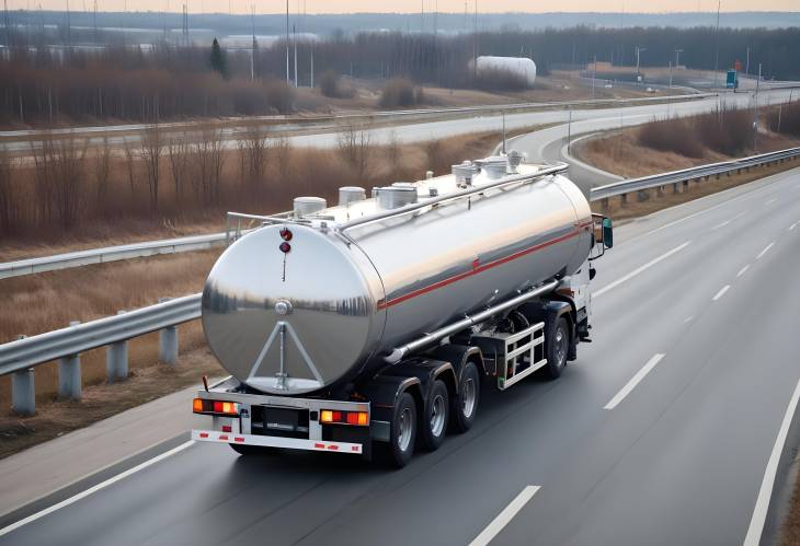 Isothermal Tank Truck on Highway, Liquid Chemical Transport, Metal Chrome Cistern for Oil and Gas, P