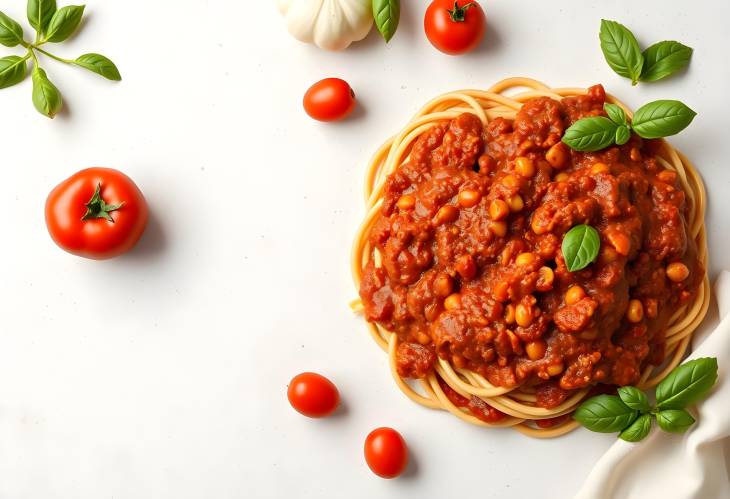 Italian Bolognese Sauce Ingredients and Recipe on a Light Culinary Background