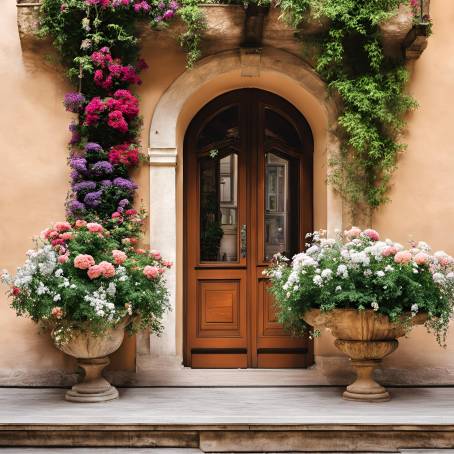 Italian Charm A Porch Adorned with Blooming Flowers