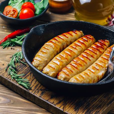 Italian Herb Sausage with Cheese in a Cast Iron Pan