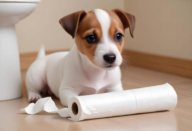 Jack Russel Terrier Puppy Having Fun with Toilet Paper Adorable and Messy