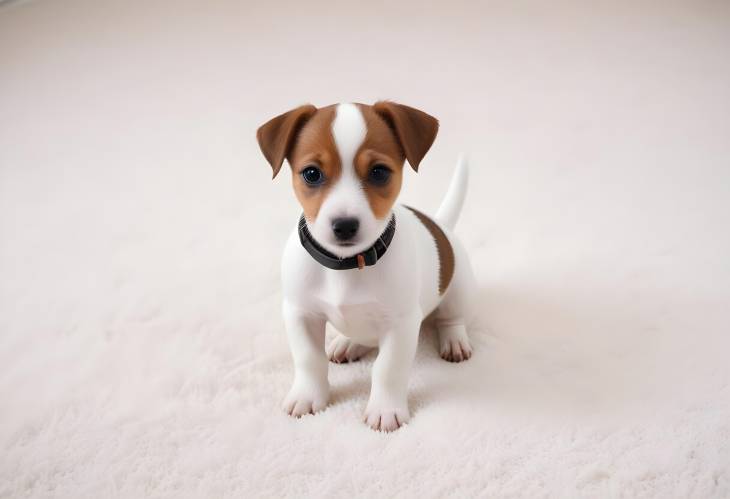 Jack Russell Puppy Enjoying Soft White Carpet