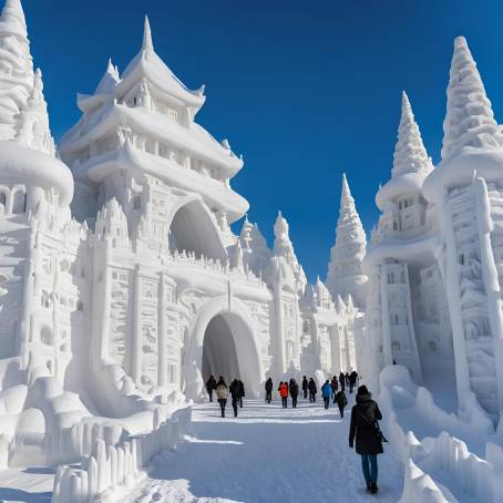 January 2018 Harbin Expo Enormous Snow Buildings and Sculptures at 30th International Event