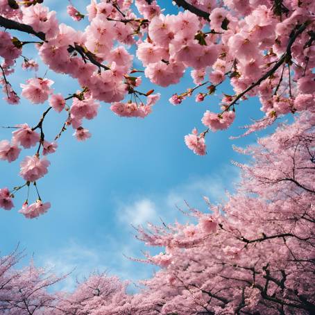 Japanese Cherry Blossoms in Full Bloom Pink Petals Under a Radiant Blue Sky  Spring Beauty