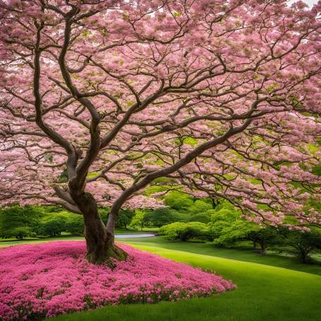 Japanese Dogwood Tree in Spring A Park Ablaze with Pink Blossoms