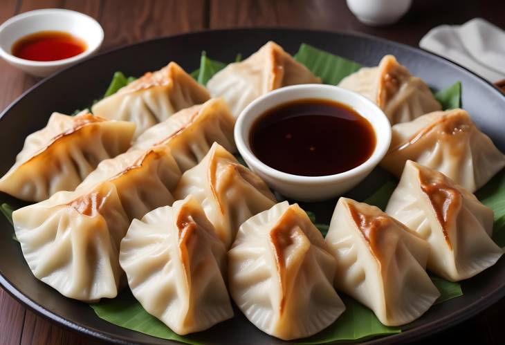 Japanese Gyoza Crispy Pan Fried Dumplings Stuffed with Meat and Veggies