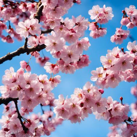 Japanese Spring Splendor Pink Cherry Blossoms Set Against a Clear Blue Sky