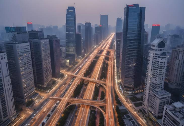 Jinan Central Business District A View of Streets and Modern Office Buildings