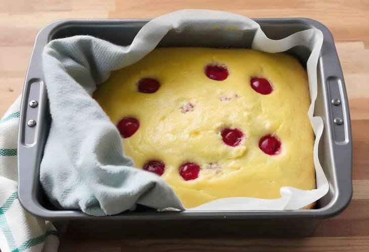 Joyful Baking Cherry Sponge Cake Cooling in Tin