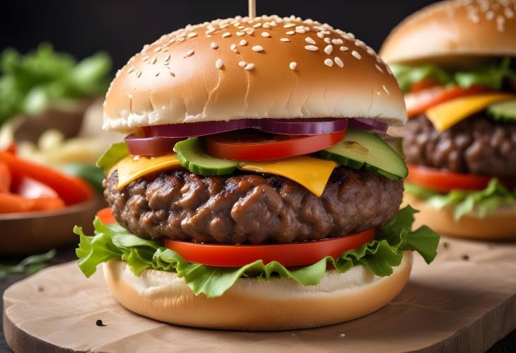 Juicy Beef and Fresh Veggies Close Up of a Tasty Burger