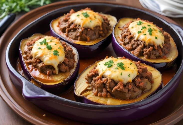 Juicy Beef Stuffed Eggplants Baked to Perfection with Rich Seasoning,