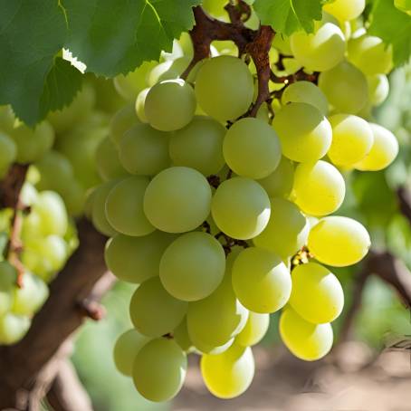 Juicy Green Grapes with Lush Leaves on the Vine, Famous Fresh Fruits from Turpan, Xinjiang, China