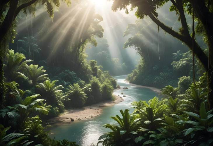 Jungle Serenity Sunlight and Winding River