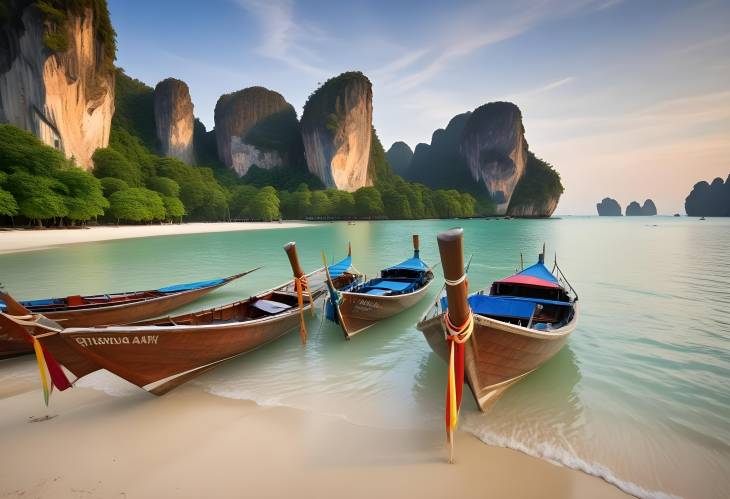 Krabi Islands Tropical Beach with Long Tail Boats A Beautiful Landscape in Thailand