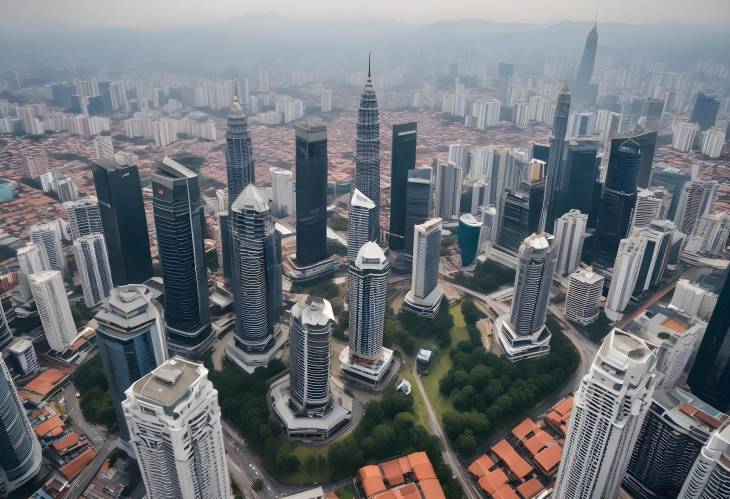 Kuala Lumpur City Center Aerial Perspective, Modern High Rises, Malaysia Urban View, Cityscape