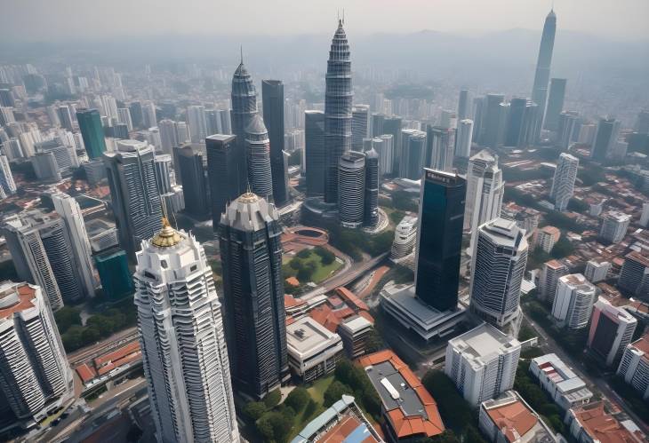 Kuala Lumpur City Center Aerial Shot, Modern Skyline, Malaysia Urban Development, High Rise View