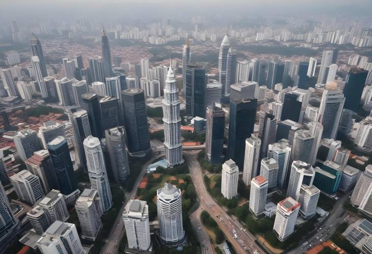 Kuala Lumpur City Center Aerial Shot, Urban Landscape, Modern High Rises, Malaysia Downtown Area