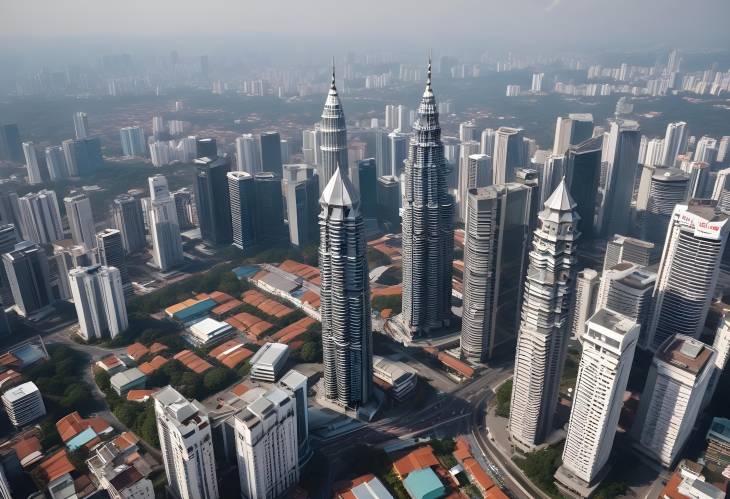 Kuala Lumpur City Center Aerial View, Modern Urban Landscape, Malaysia Skyscrapers, Downtown Scene