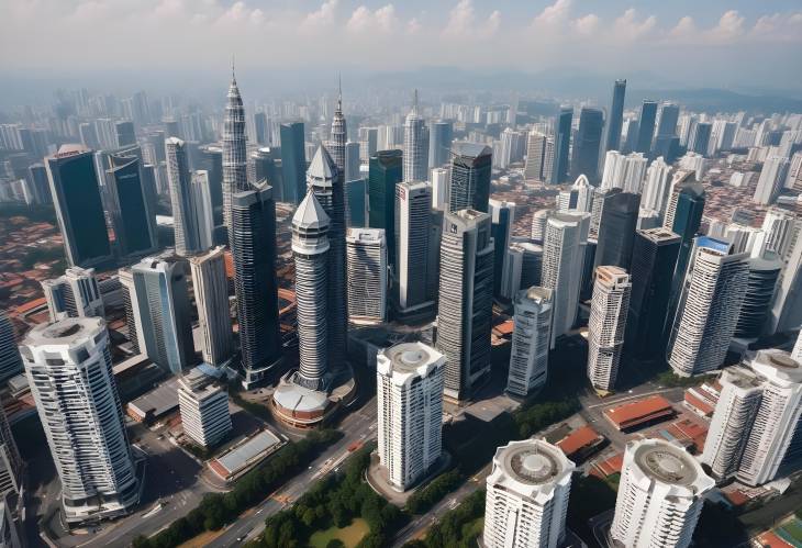 Kuala Lumpur City Center High Rise Aerial View, Malaysia Urban Landscape, Modern Downtown Skyline