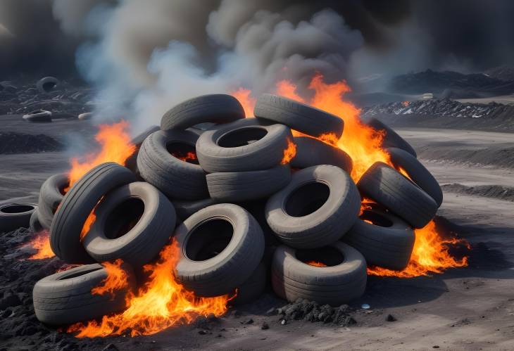 Landfill with Worn Out Tyres for Recycling, Rubber Waste Management, Disposal and Reuse, Tyre Burnin